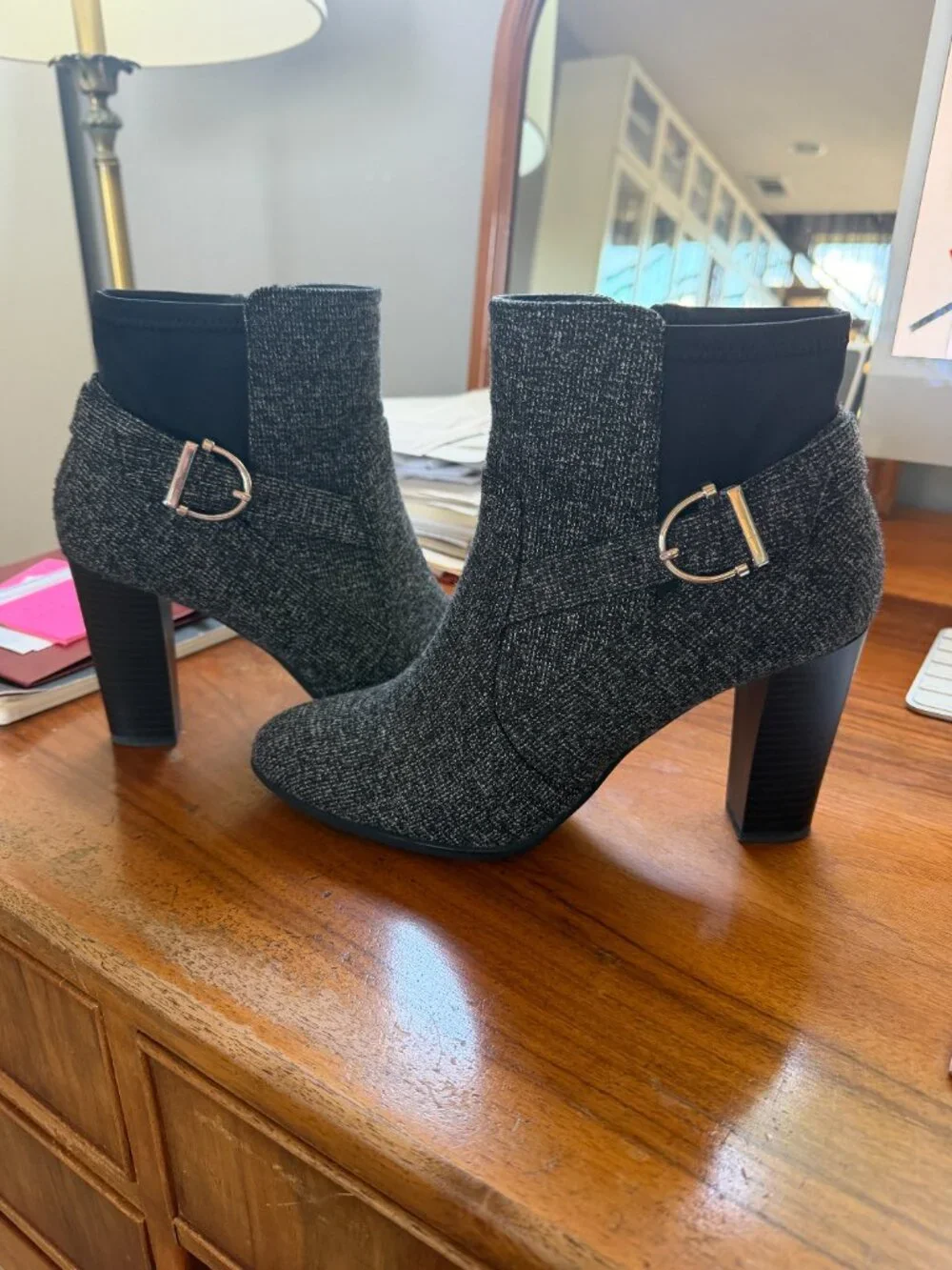 Kelly & Katie Gavilea Black Tweed Ankle Boots Silver Buckle Size 9M